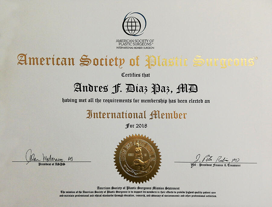 International Member of American Society of Plastic Surgeon